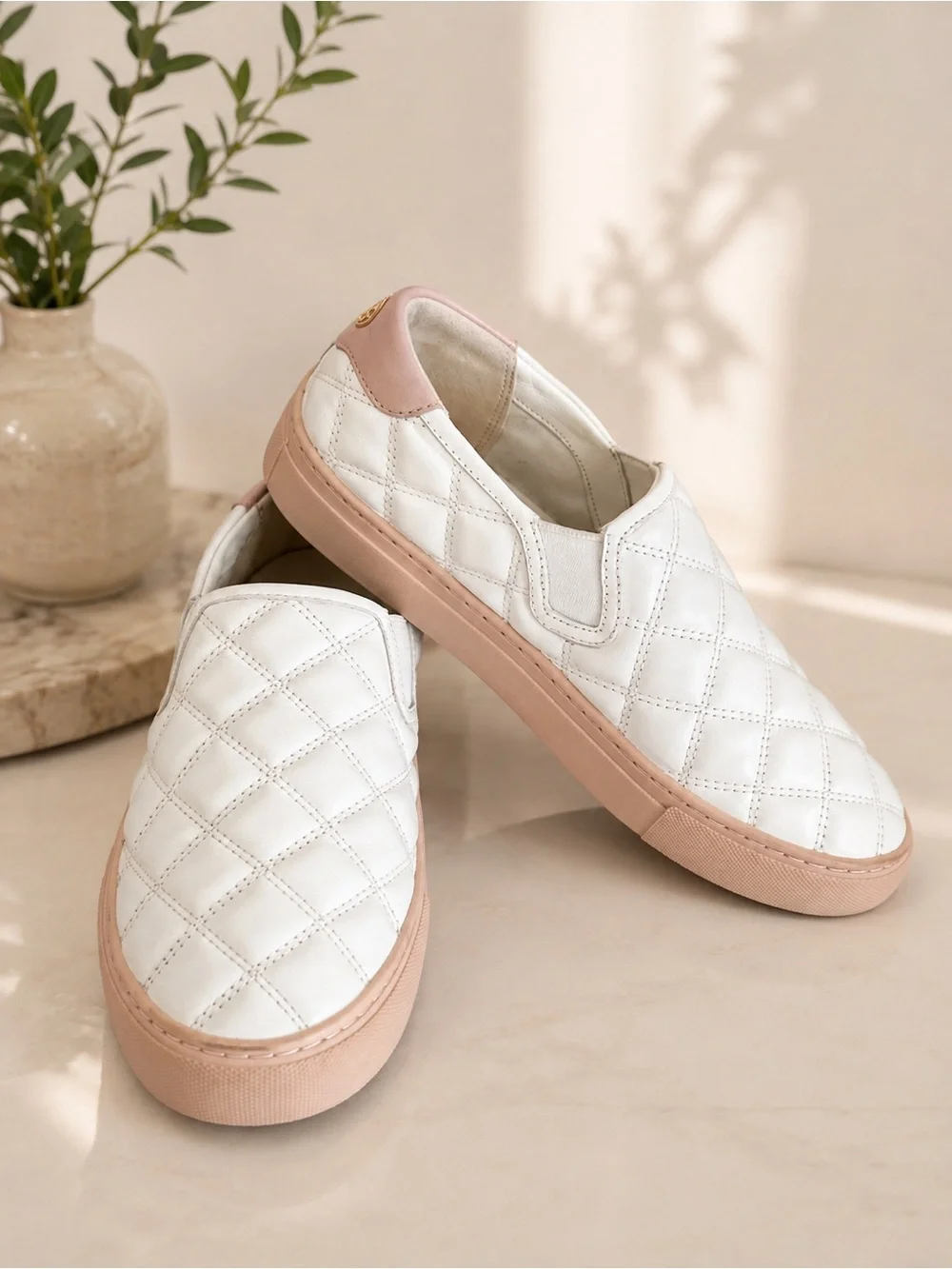 Tory Burch Benton White Quilted Leather Platform Slip-On Sneakers Size 7